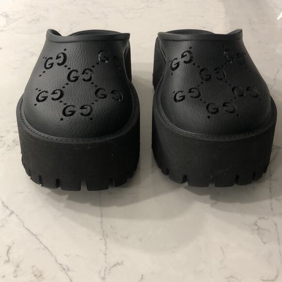 Gucci Platform Perforated GG Sandal Lug Sole Rubber Slides Closed Toe Black - Picture 8 of 16